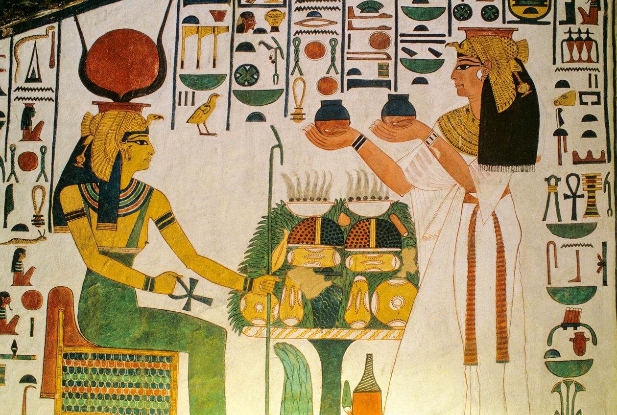 Nefertaris grav; Nefertari erbjuder vin till en grupp dietister; Egypten, Valley of the... av Kenneth Garrett