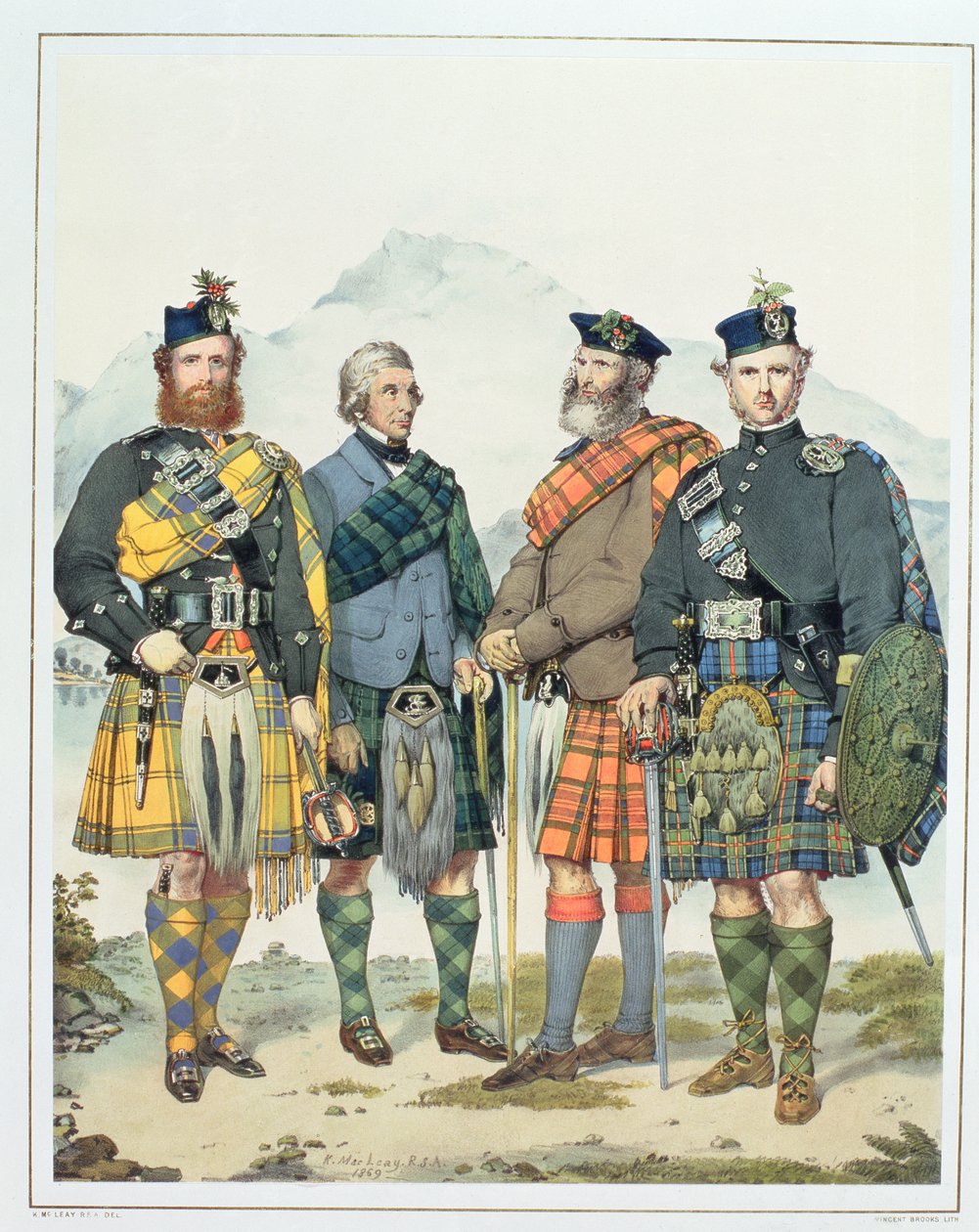 John MacLachlan, Hugh Grahame, James MacFarlane och Angus Colquhoun, fyra av drottning Victorias "Highlanders", graverade av Vincent Brooks, 1869 av Kenneth Macleay