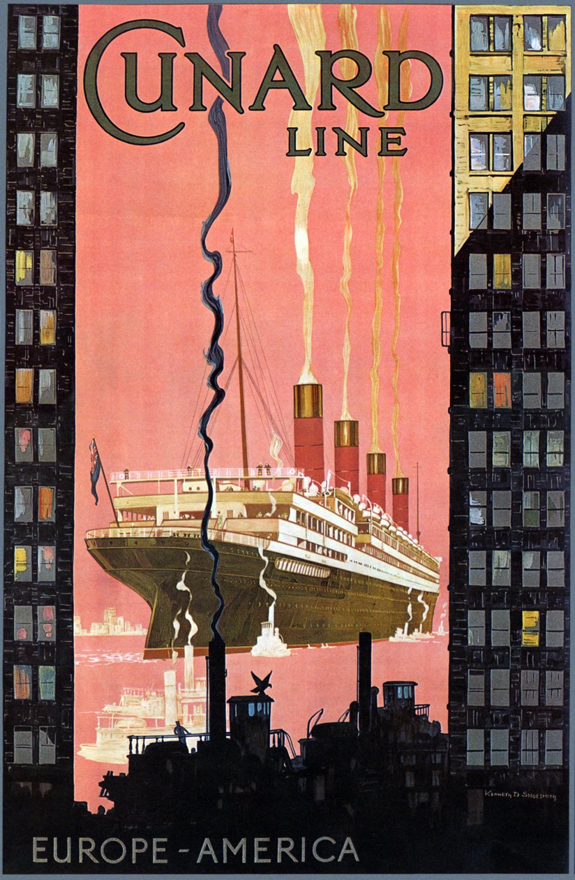 Cunard Line Europa-Amerika affisch, USA, ca. 1900 av Kenneth Shoesmith
