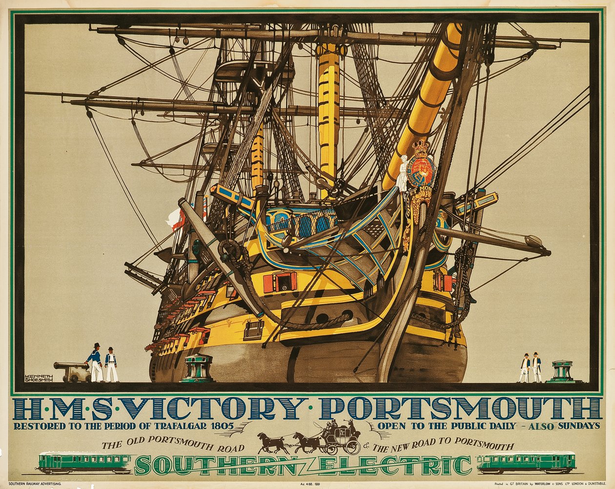 H.M.S. Victory, Portsmouth, affisch som annonserar Southern Electric Railways (färg litho) av Kenneth Shoesmith
