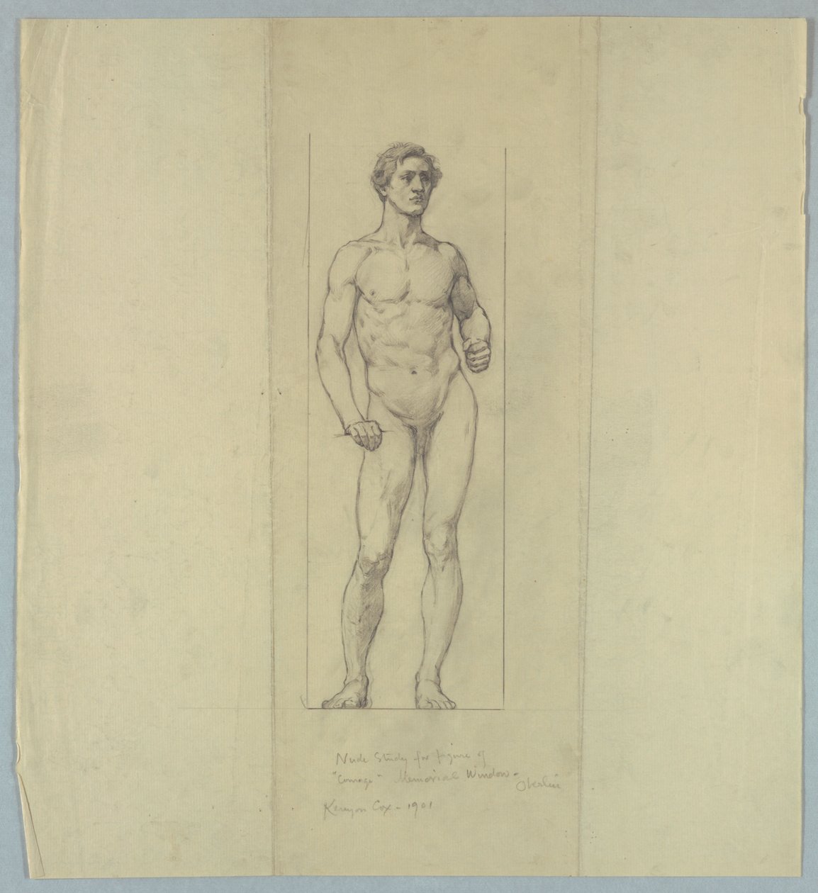 Nakenstudie för figur av "Courage", Memorial Window till Jacob Dolson Cox, Oberlin College av Kenyon Cox