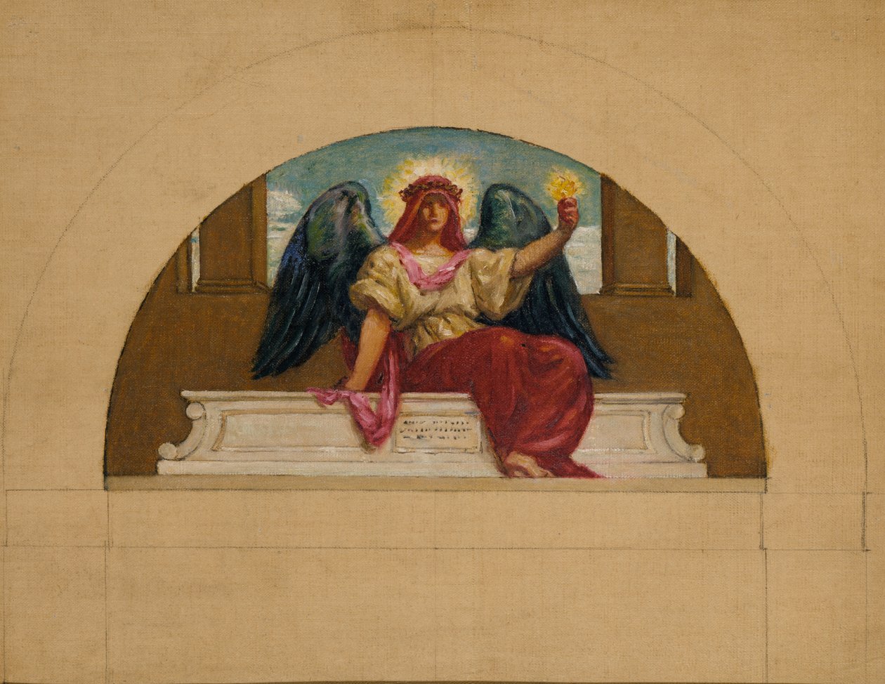 Skiss för väggmålningen på Oberlin College, The Spirit of Self-Sacrificing Love, ca. 1914. av Kenyon Cox