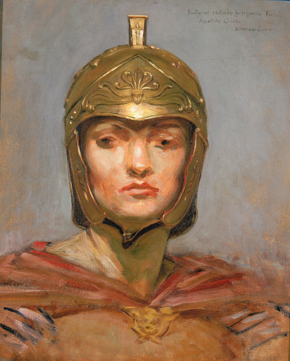 Studie för Mural for Appellate Court Building, New York, Lagstadga, Helmet for Figure of Force, av Kenyon Cox