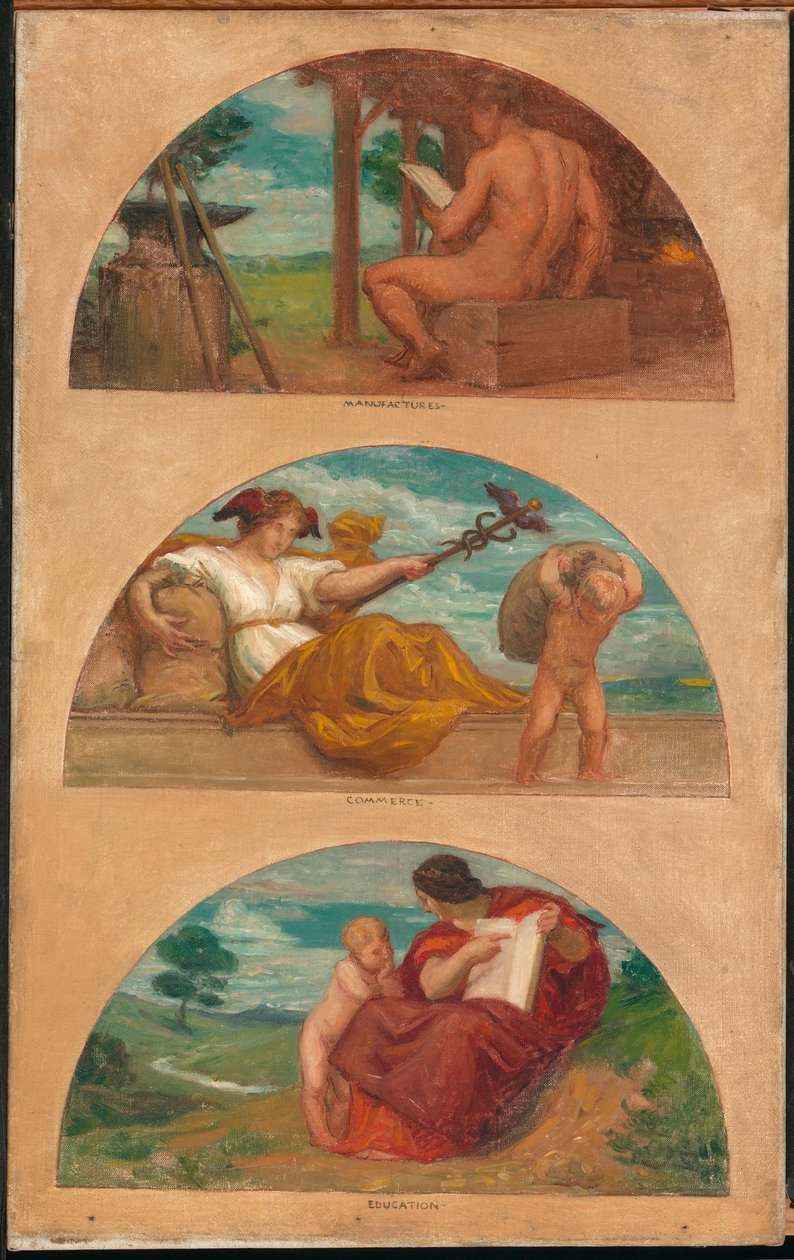 Civilisationens framsteg: Smedjan, handel och utbildning (väggmålning, State Capitol, Des Moines, Iowa) av Kenyon Cox