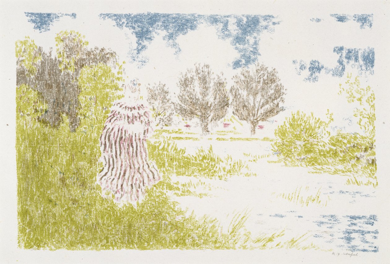 Femme en robe a rayeurs (Kvinna i randig klänning), 1899-1900 (litografi i färger) av Ker Xavier Roussel