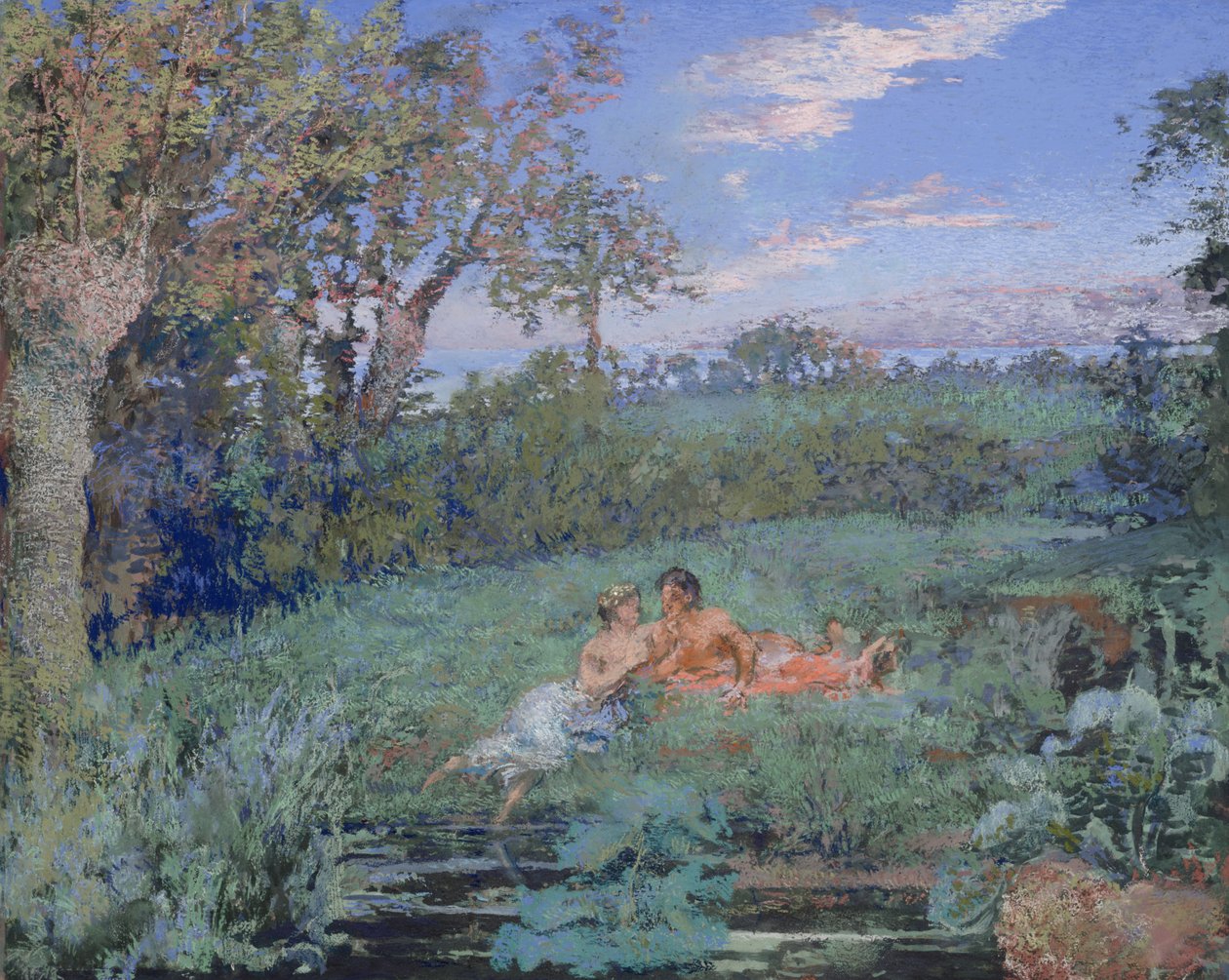 The Lovers on the River Bank, ca 1910-20 (pastell och akvarell på kartong) av Ker Xavier Roussel