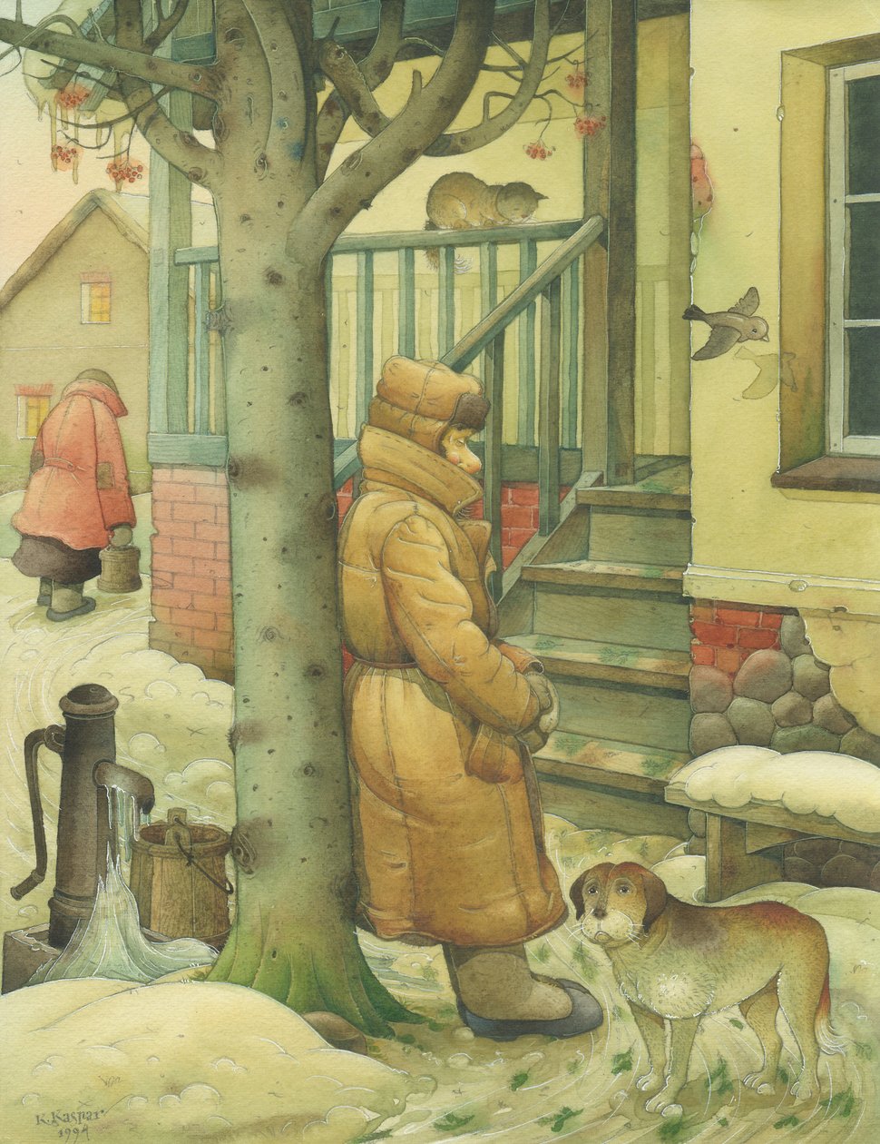 Russian Scene 03, 1994 (wc på papper) av Kestutis Kasparavicius