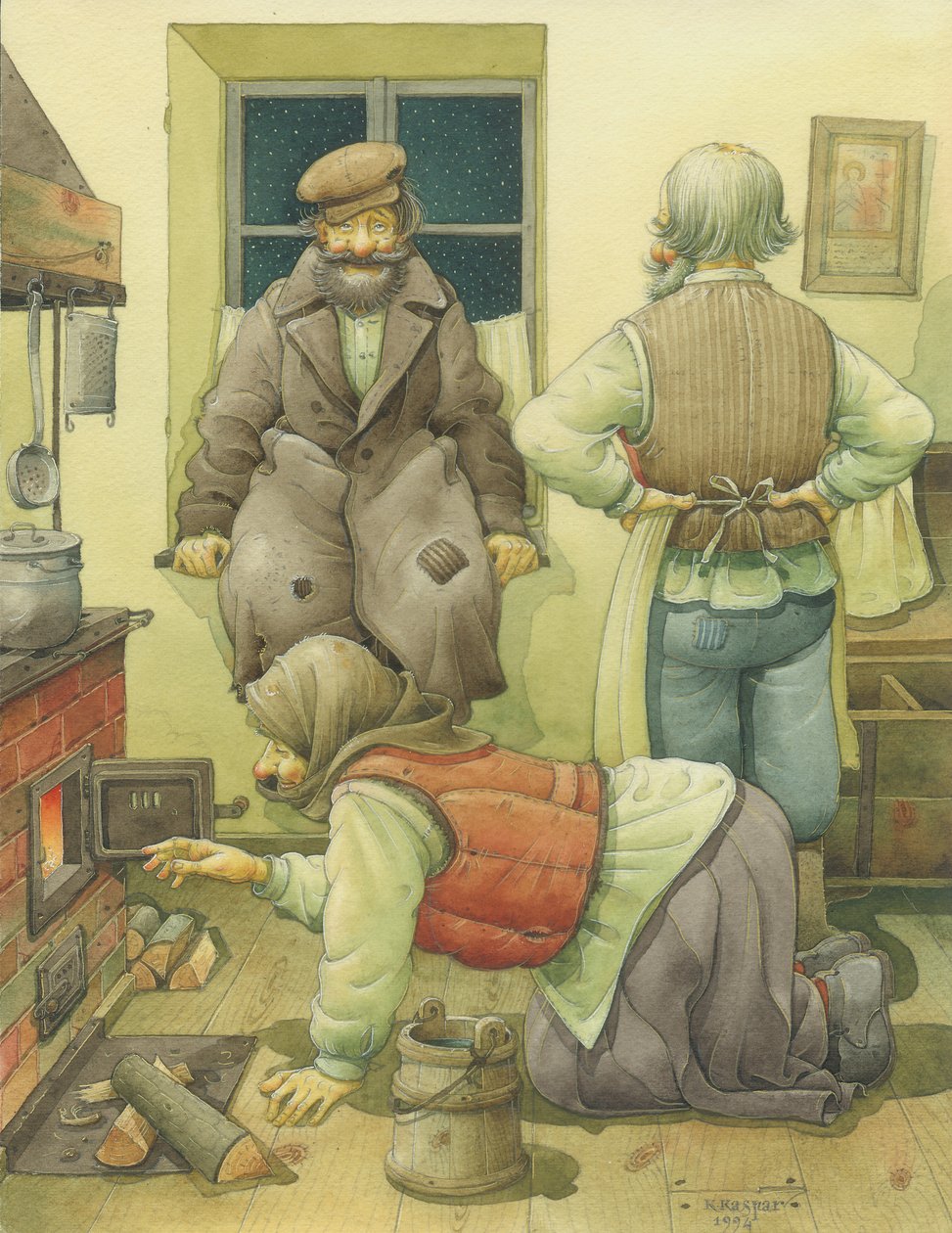 Russian Scene 04, 1994 (wc på papper) av Kestutis Kasparavicius