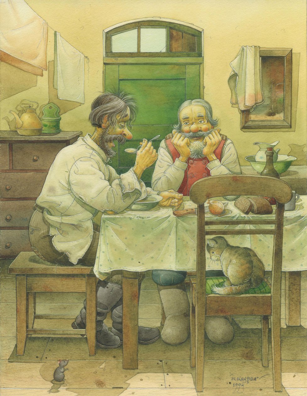 Russian Scene 06, 1994 (wc på papper) av Kestutis Kasparavicius