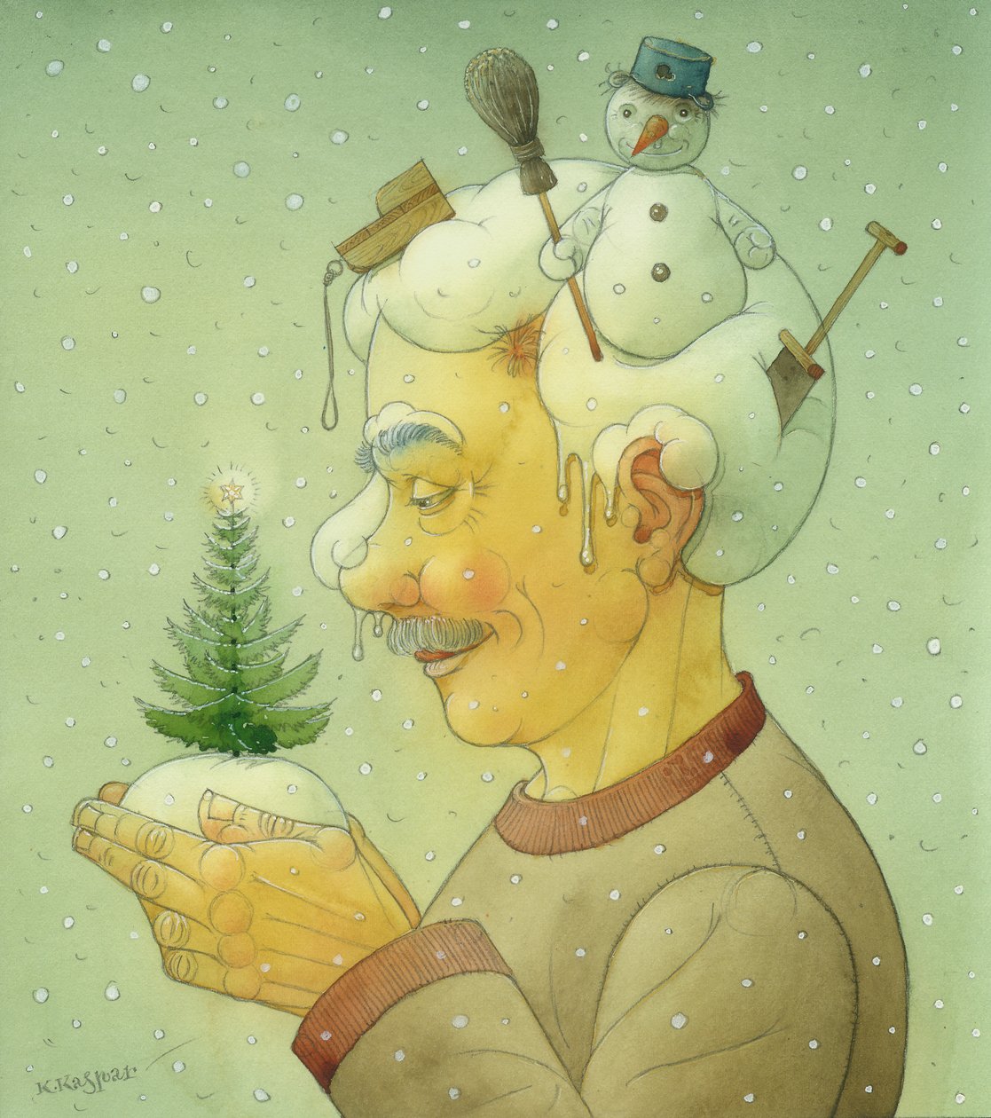 Snowy Winter, 2006 (wc på papper) av Kestutis Kasparavicius
