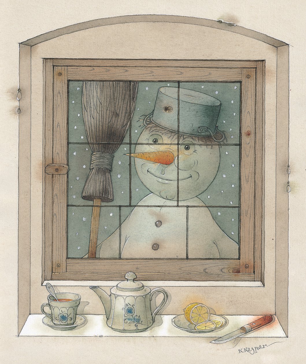 The Snowman, 2003 (wc på papper) av Kestutis Kasparavicius