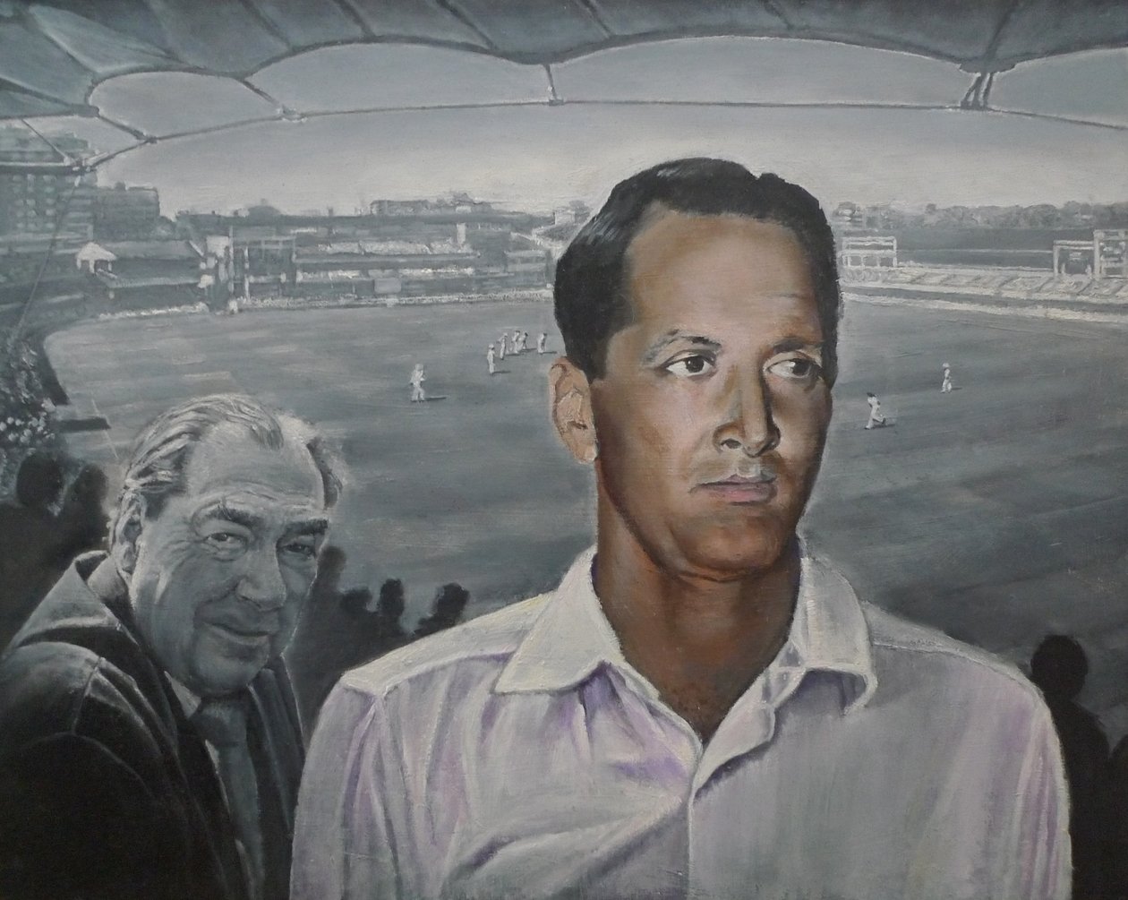 "Dolly" med John Arlott At Lords (målning) av Kevin Parrish