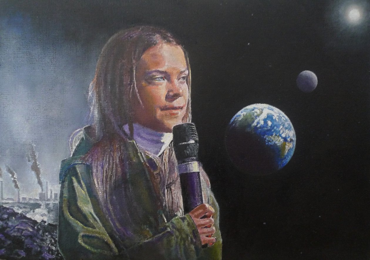 Greta talar ut (Wake Up Humanity!), 2022 (målning) av Kevin Parrish