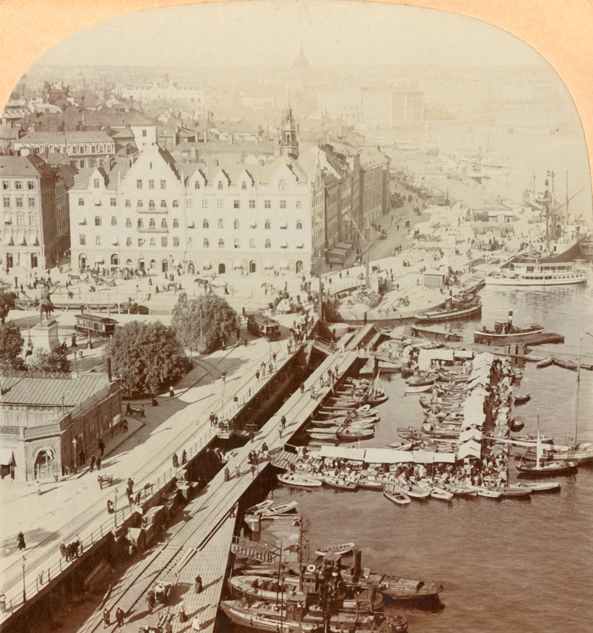 Hamnen, Stockholm, Sverige, 1901. av Keystone View Company