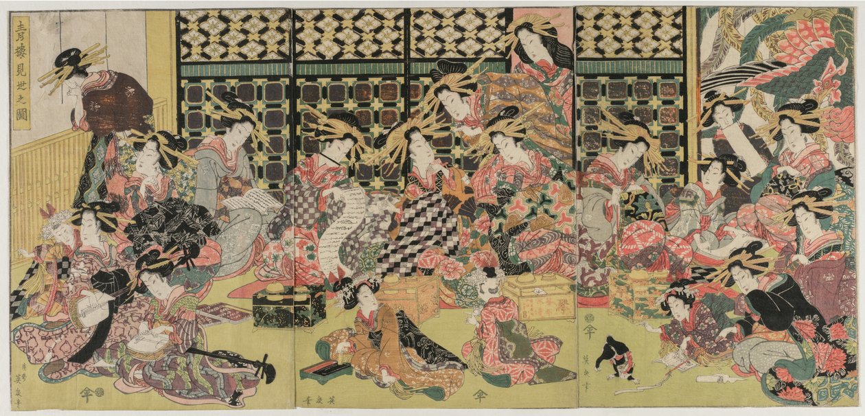 En bild av visningen i Pleasure Quarters, 1810-talet. av Kikugawa Eizan