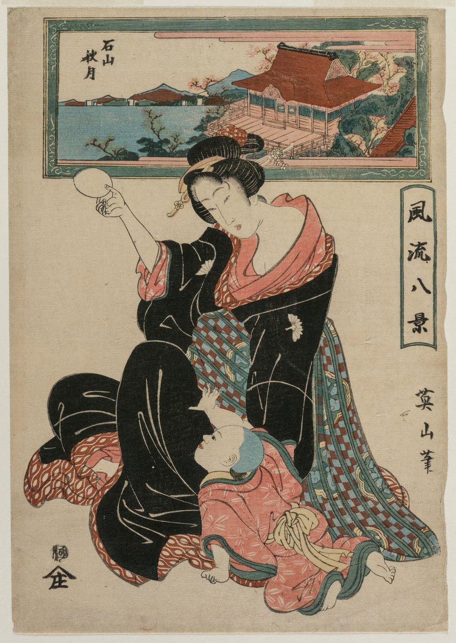 Autumn Moon at the Temple Ishiyamadera från serien Fashionable Eight Views av Kikukawa Eizan