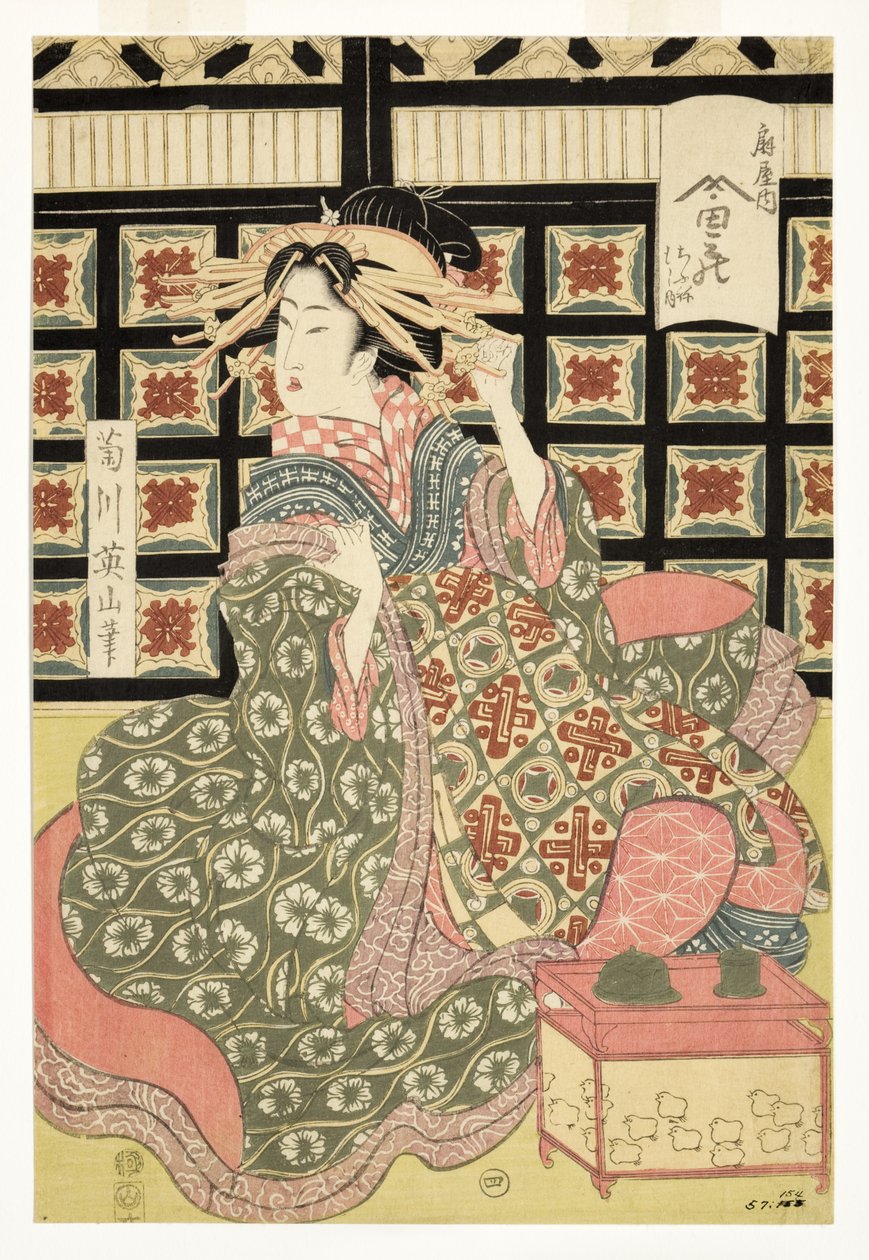 Courtesaner från Ogiya Bordell, ca 1810-15 (träkloss) av Kikukawa Eizan