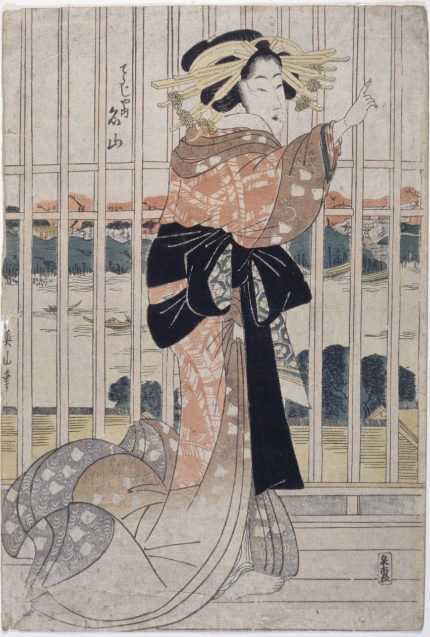 Courtesan Meizan Of The Ch?jiya (trätryck i färg) av Kikukawa Eizan