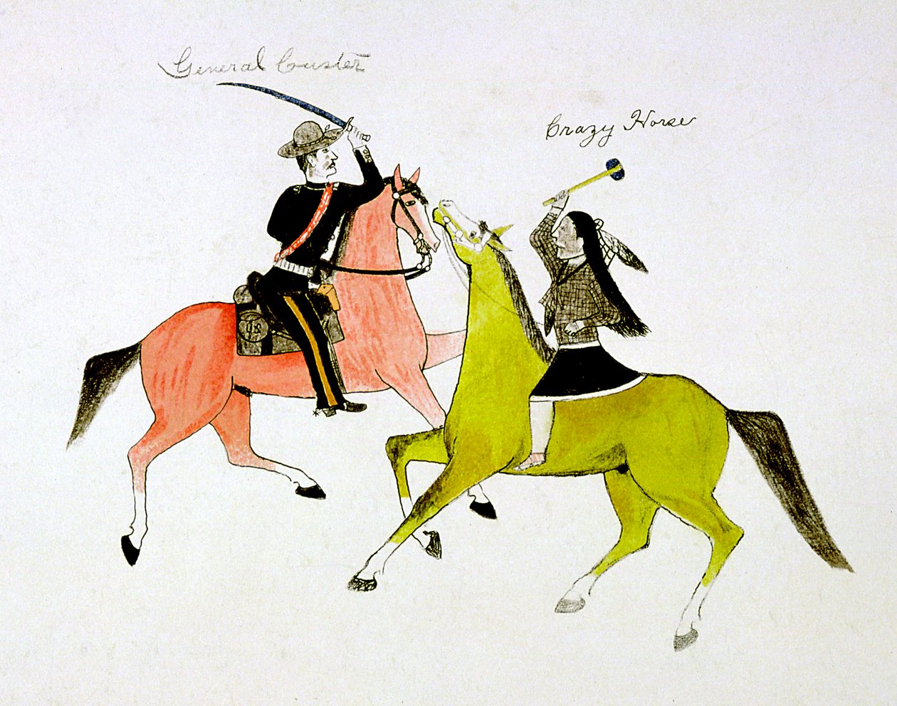 Konflikt mellan general George Custer 1839-1876 och Crazy Horse, Sioux Dakota Indian. av Kills Two