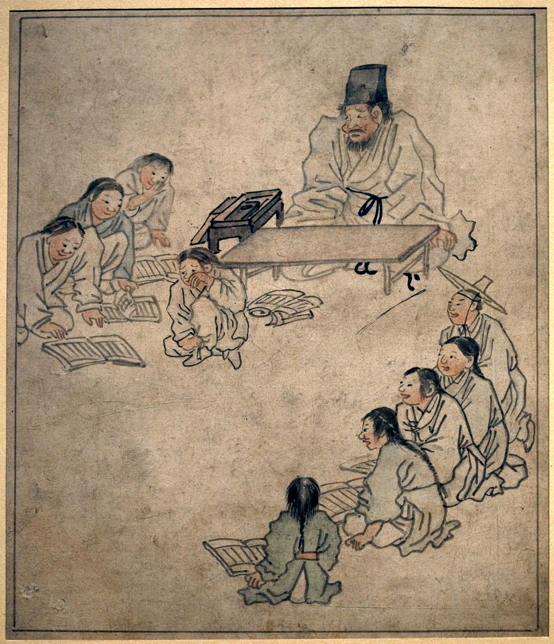 En skolklass. Målning av Danwon (Kim Hongdo) (1745-1806), bläck på papper, Coreen-konst, perioden Joseon (Choson) 1700-talet. Koreas nationalmuseum, Seoul (Sydkorea). av Kim Hong Do