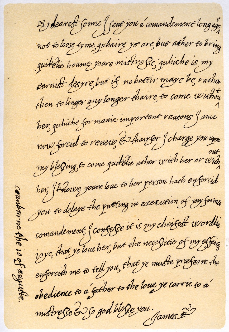 Brev från James I till sin son, Charles, Prince of Wales, 10 augusti 1623. av King James I