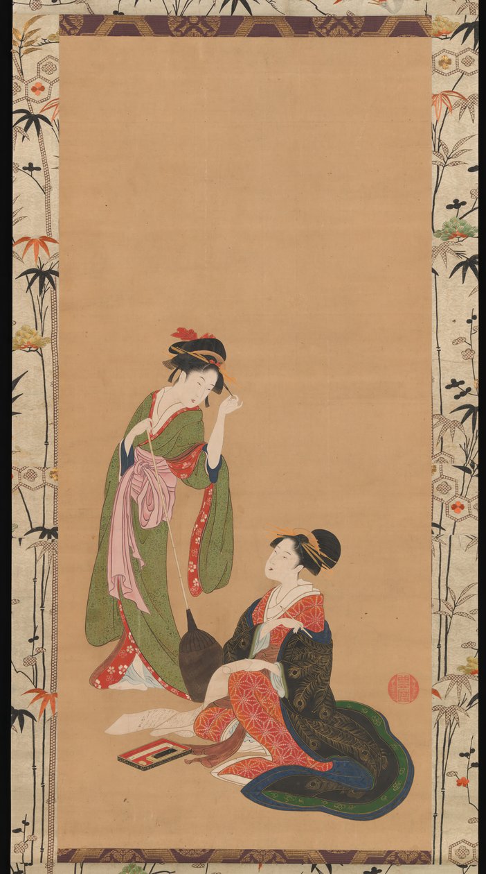Kurtisaner som parodierar Kanzan och Jittoku, sent 1700-tidigt 1800-tal. av Kinpusha Toyomaro