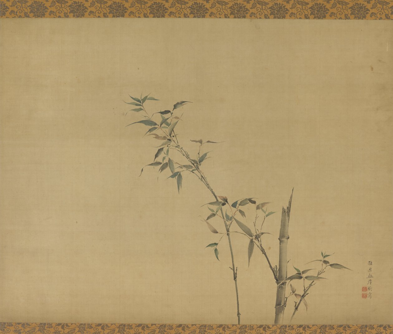 Bambustammar med grenar och bladverk, Edo-period, 1800-talet. av Kishi Ganku