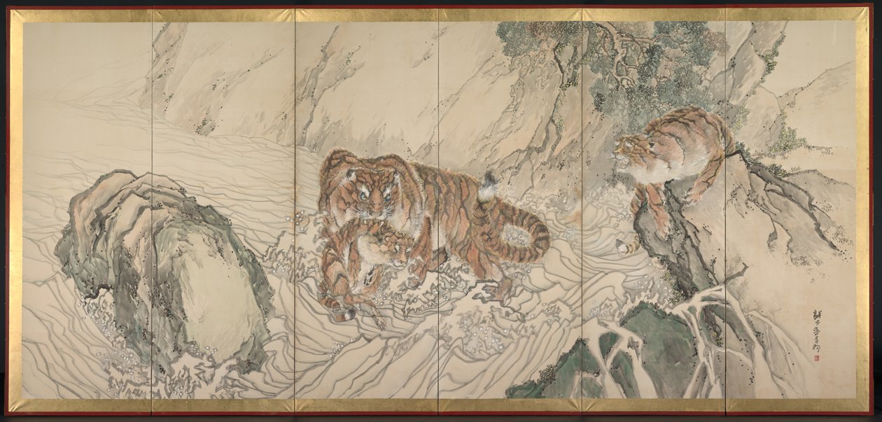 Tigerfamiljen, tidigt 1800-tal. av Kishi Ganku