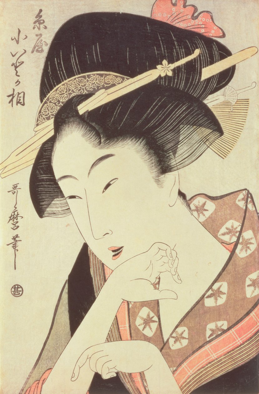 Bystporträtt av hjältinnan Kioto of the Itoya av Kitagawa Utamaro