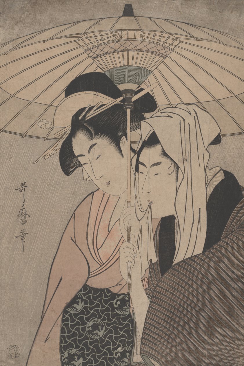 Man och kvinna under ett paraply, 1797 av Kitagawa Utamaro