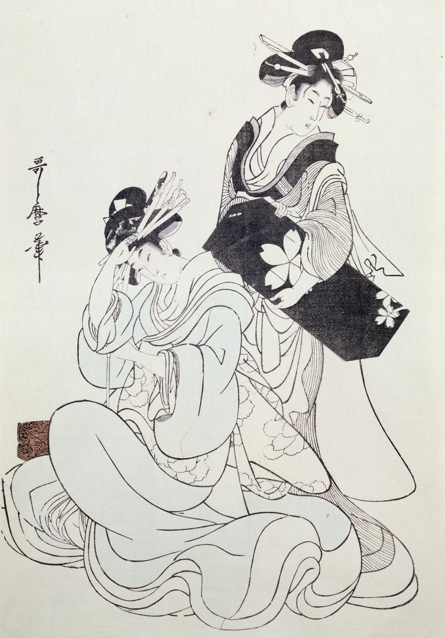 Två kvinnofigurer (trätryck i färg, 4:e blocket) av Kitagawa Utamaro