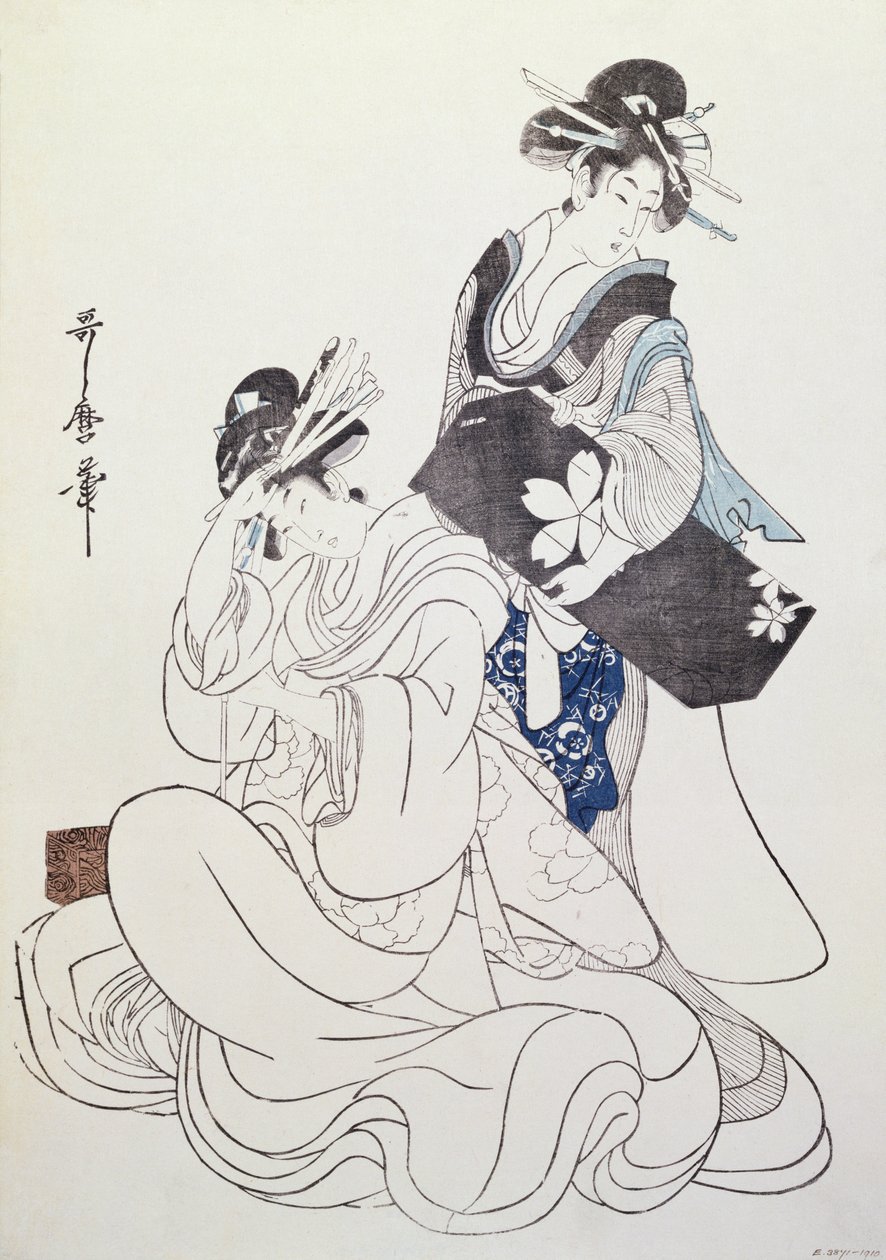 Två kvinnofigurer (trätryck i färg, 6:e blocket) av Kitagawa Utamaro