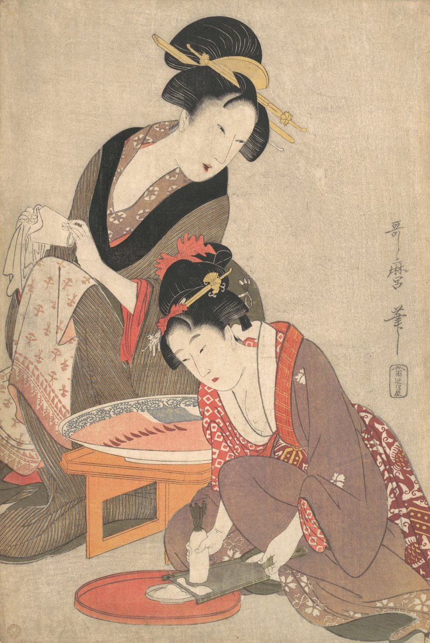 Kvinna som förbereder sashimi, ca 1806 av Kitagawa Utamaro
