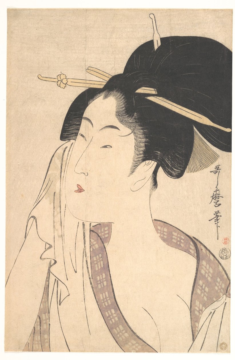 Kvinna som kopplar av efter sitt bad, 1790-talet av Kitagawa Utamaro