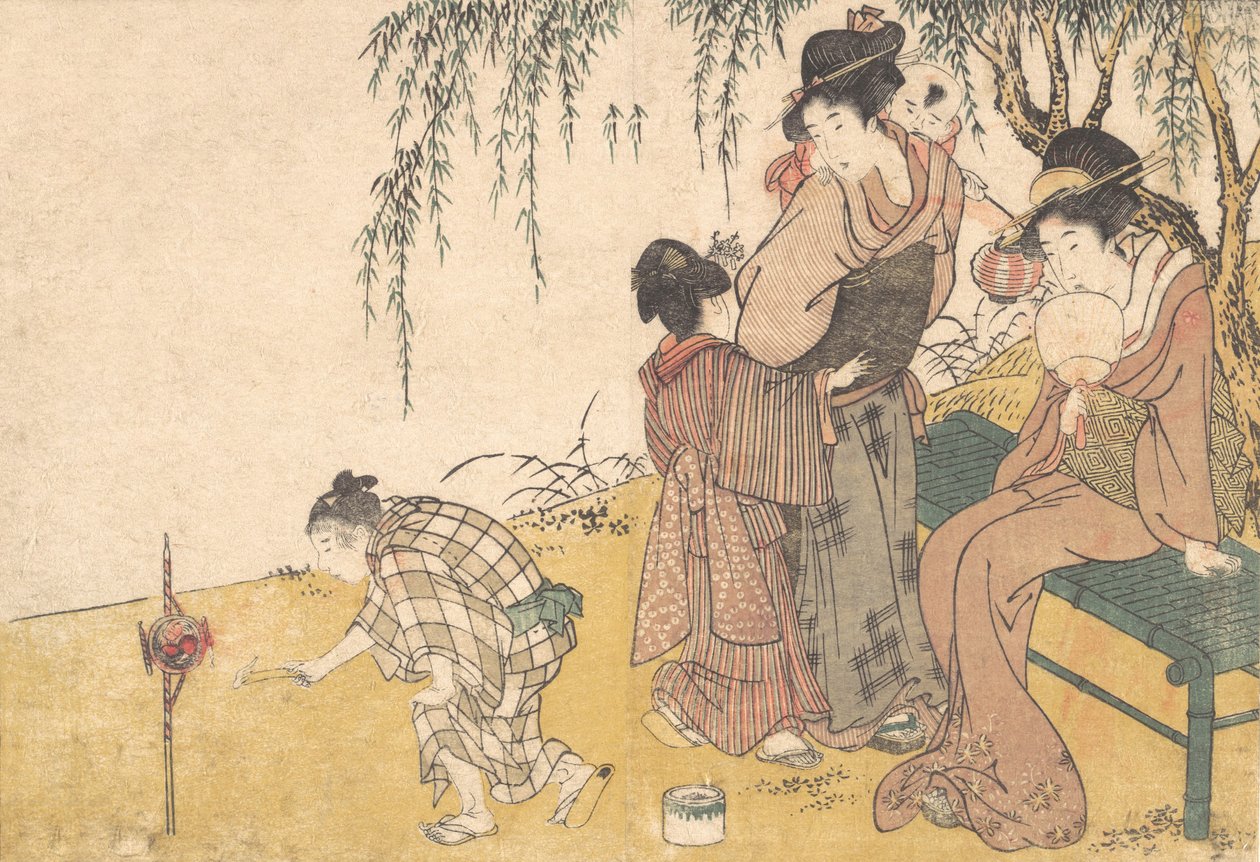A Child Lighting Fireworks, från den illustrerade boken Flowers of the Four Seasons, 1801. av Kitagawa Utamaro