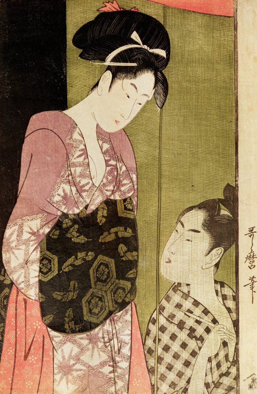En man som målar en kvinna (träblocktryck) av Kitagawa Utamaro