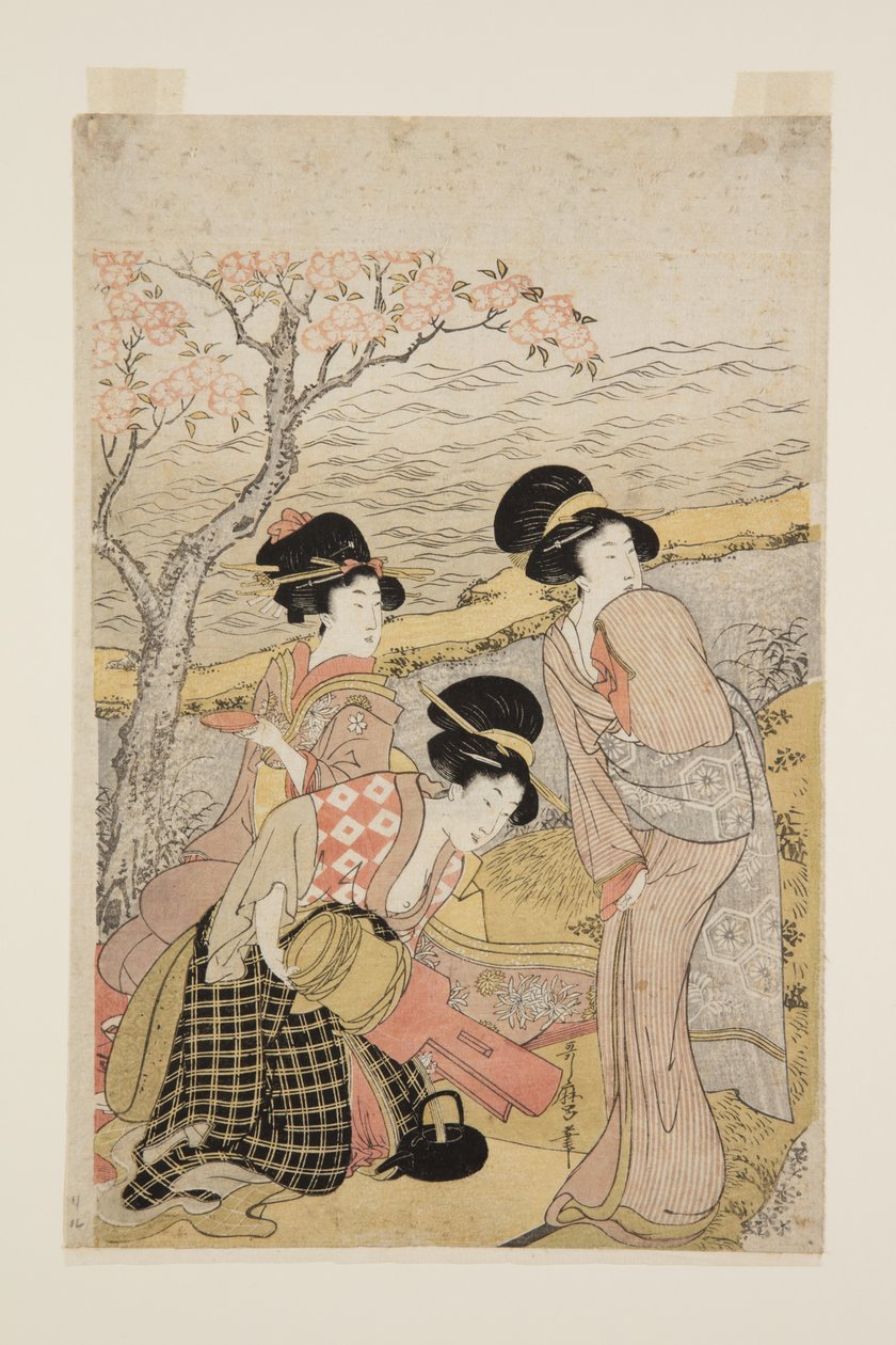 A Sake Party by the Sea (trätryck i färg) av Kitagawa Utamaro