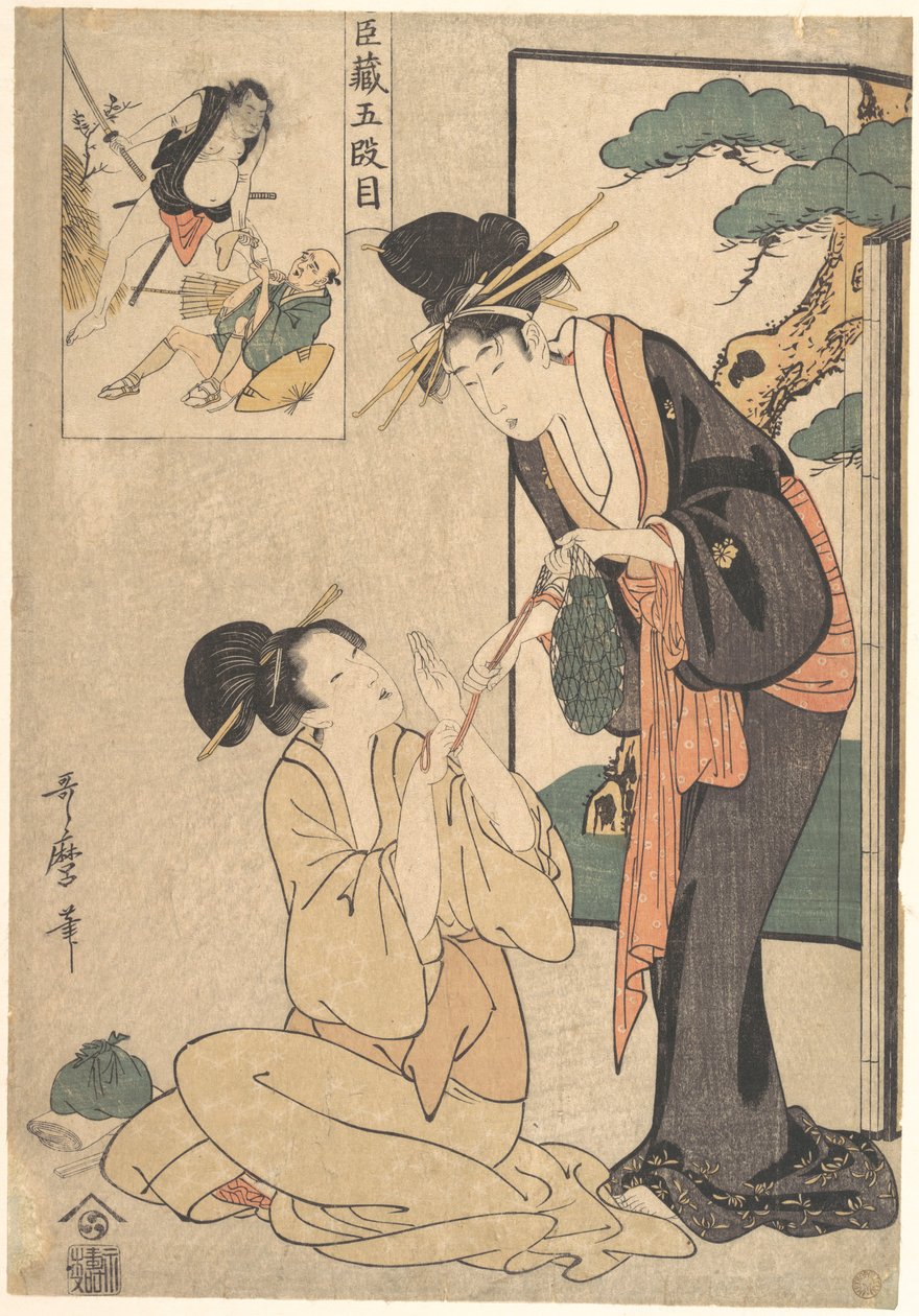 En kvinna som rycker en påse sötsaker från sin mor av Kitagawa Utamaro