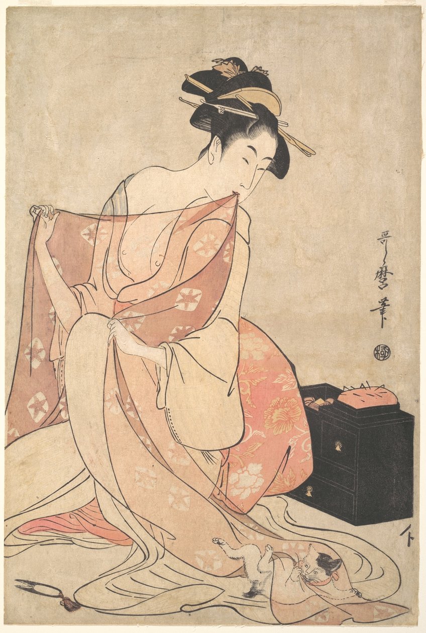 En kvinna och en katt av Kitagawa Utamaro