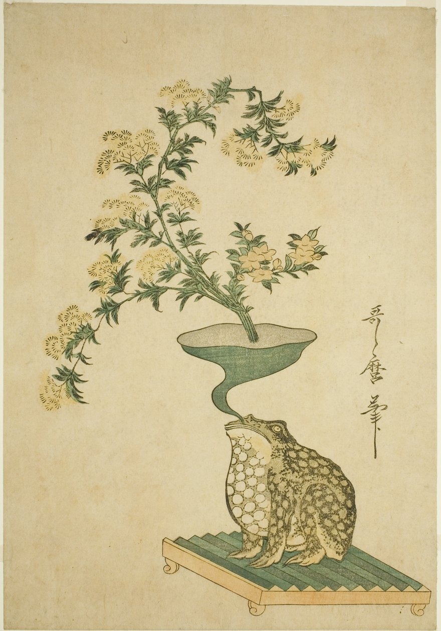Ett arrangemang av valerian (Ominaeshi) och kinesiska klockblommor (Kikyo) av Kitagawa Utamaro