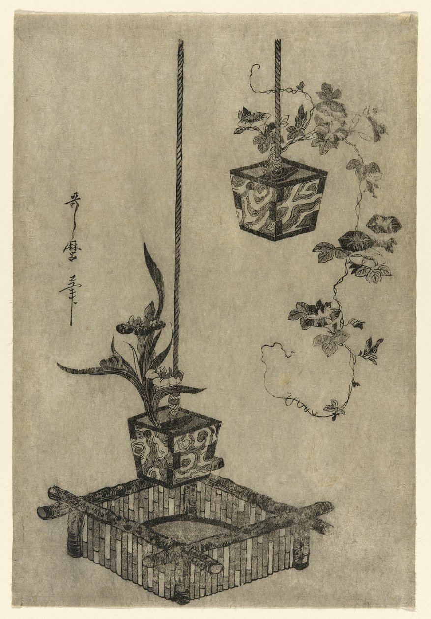 Arrangemang av Irises och Morning Glories av Kitagawa Utamaro