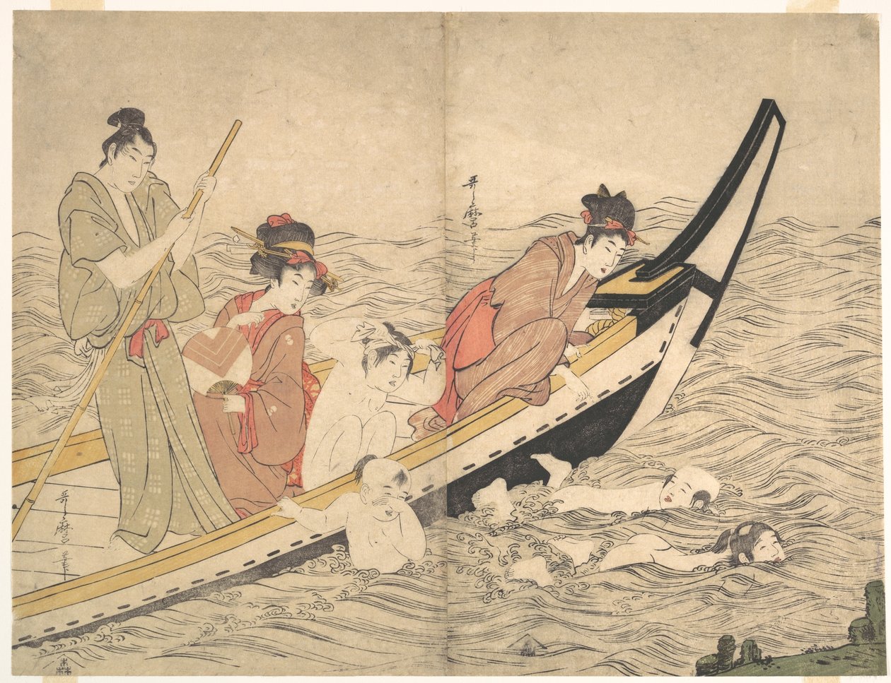 Båttur med simmande barn av Kitagawa Utamaro