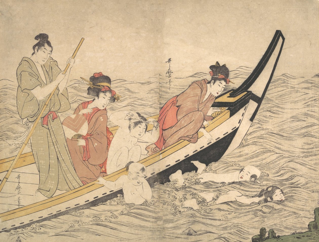 Båtfest med barnsimning, sent 1700-tal. av Kitagawa Utamaro