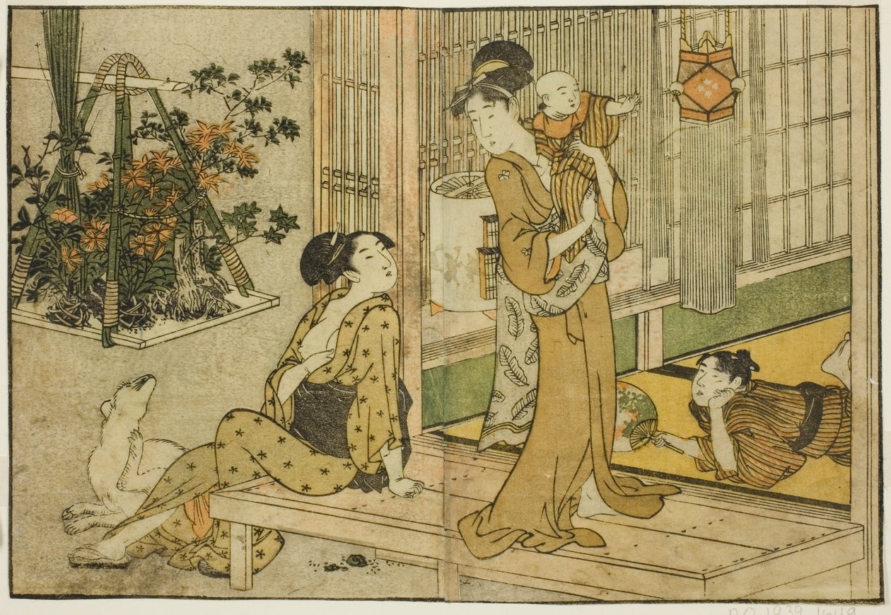 Bon Festival Lanterns and Plant Seller, från den illustrerade boken "Picture Book: Flowers of the Four Seasons (Ehon shiki no hana)," vol. 2 av Kitagawa Utamaro