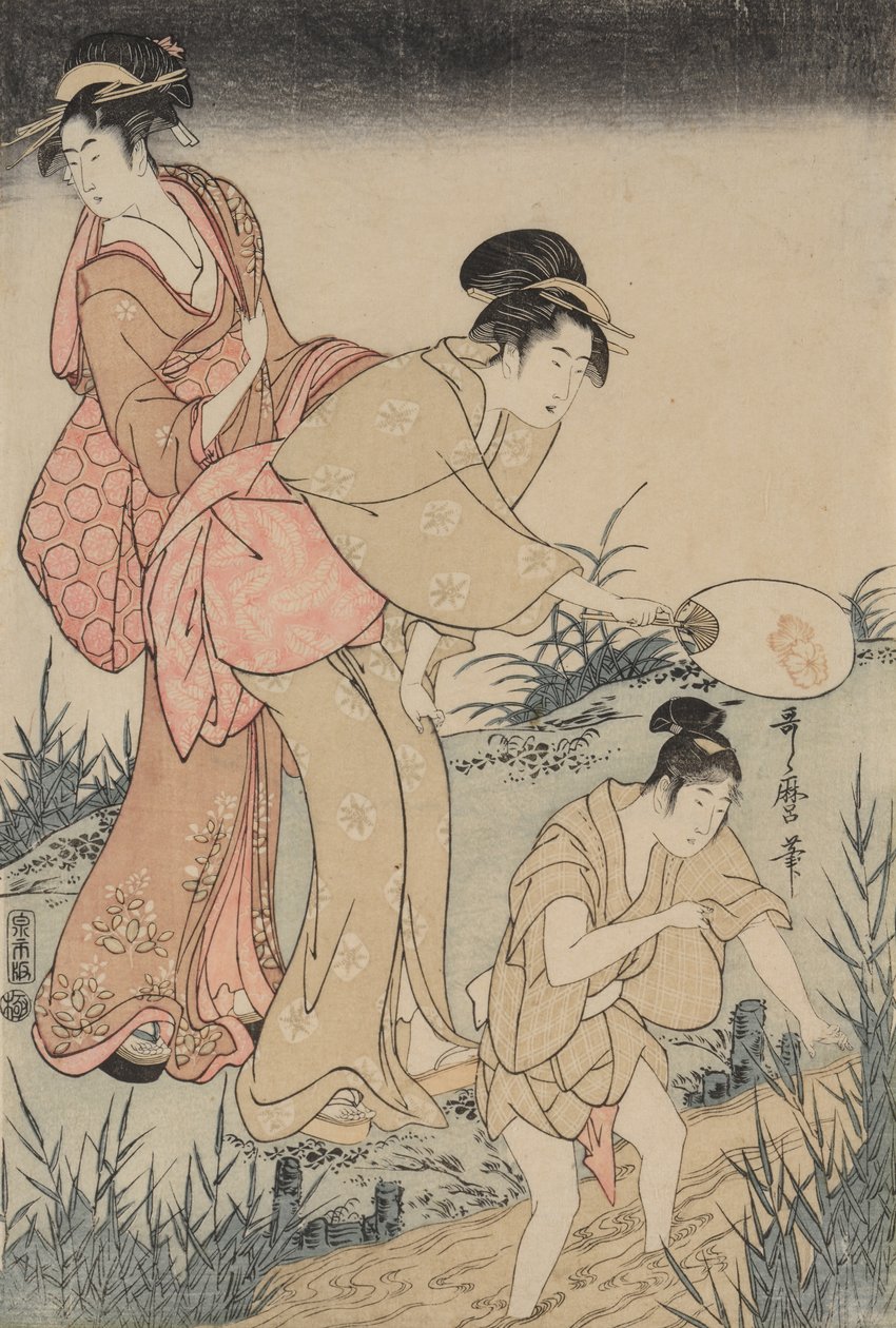 Att fånga eldflugor under ett pilträd till höger, ca. 1796-1797. av Kitagawa Utamaro