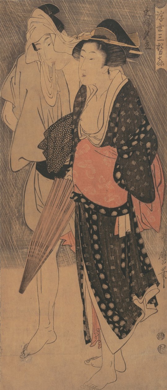 Par i en kvällsdusch..., ca. 1800. av Kitagawa Utamaro