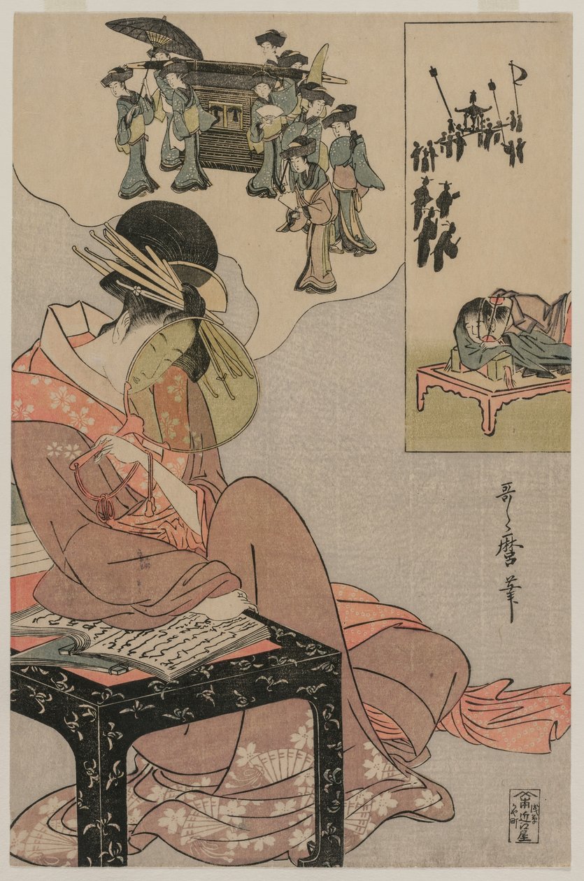 Kurtisan drömmer om en bröllopsprocession, slutet av 1790-talet (träsnitt i färg) av Kitagawa Utamaro