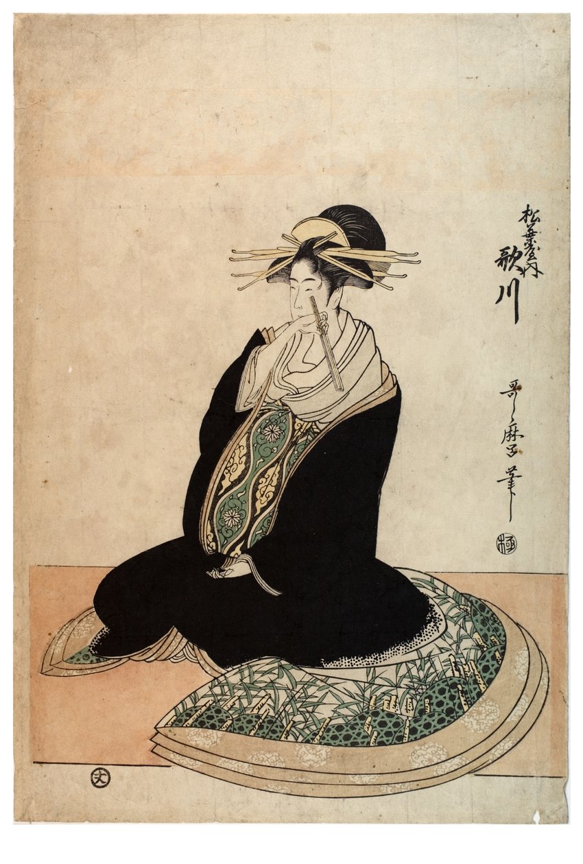 Courtesan Utagawa från Matsubaya bordell, ca 1758-1806 (träblocktryck på papper) av Kitagawa Utamaro