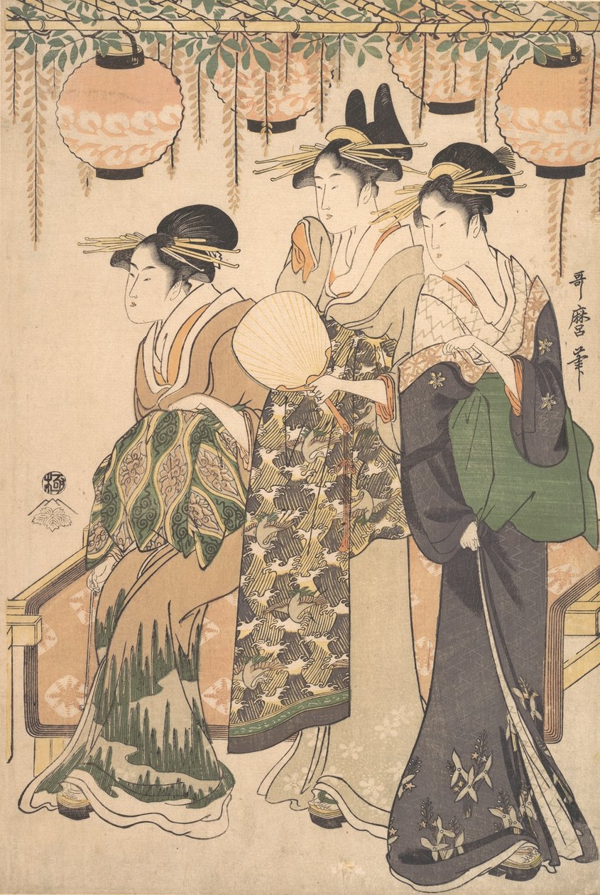 Courtesans under en Wisteria Berbor..., ca. 1795. av Kitagawa Utamaro