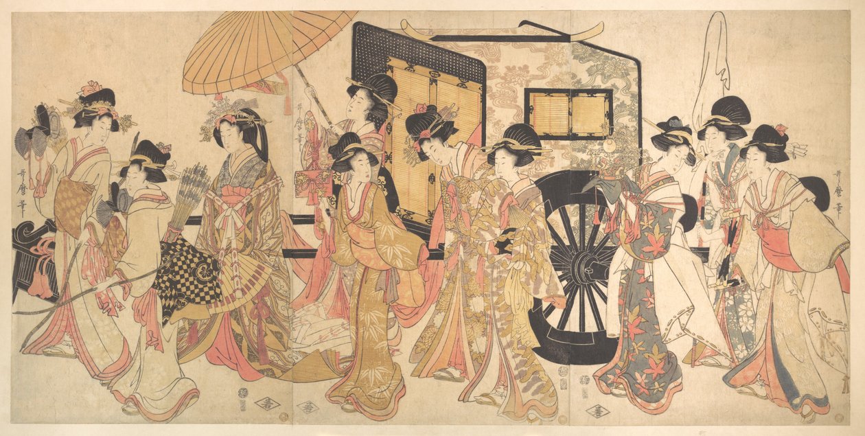 Kurtisaner som imiterar en hovprocession av Kitagawa Utamaro